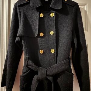 Sandro Black Trench Jacket with Gold Accents